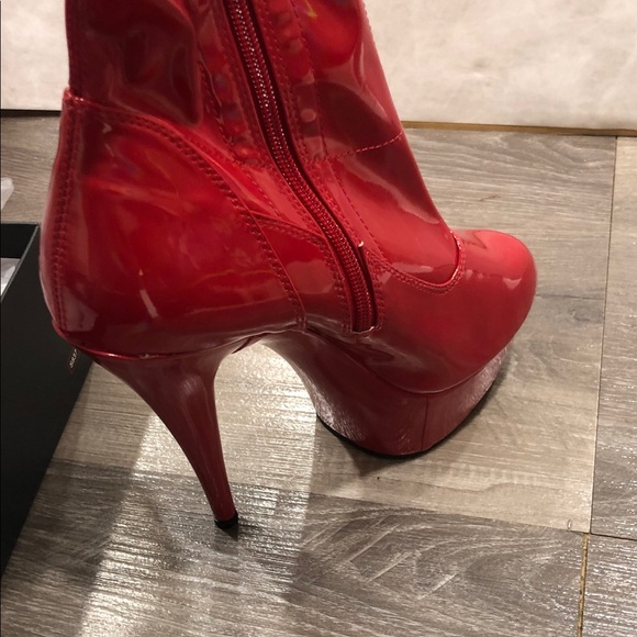 Pleaser Delight 3000 Hologram Red Patent Leather Thigh Over- Knee-High Boots New - Picture 9 of 11